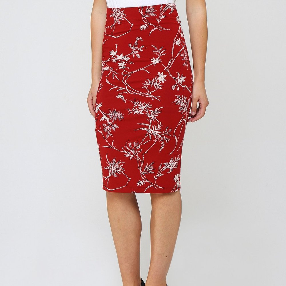 Japanese Floral Print Midi Skirt